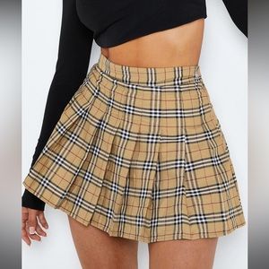 High Waist Check Print Pleated Mini Skirt